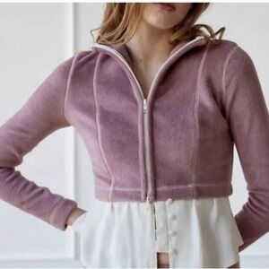 Urban Outfitters Neutral Mauve Minimalist Cozy Fleece Cropped Jacket